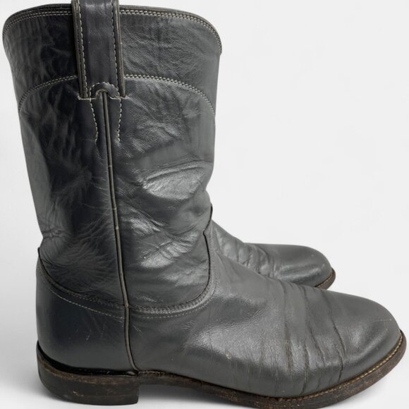 Justin Boots 7.5 E Men's Gray Leather Western Roper Riding Cowboy Work Biker - Picture 2 of 14